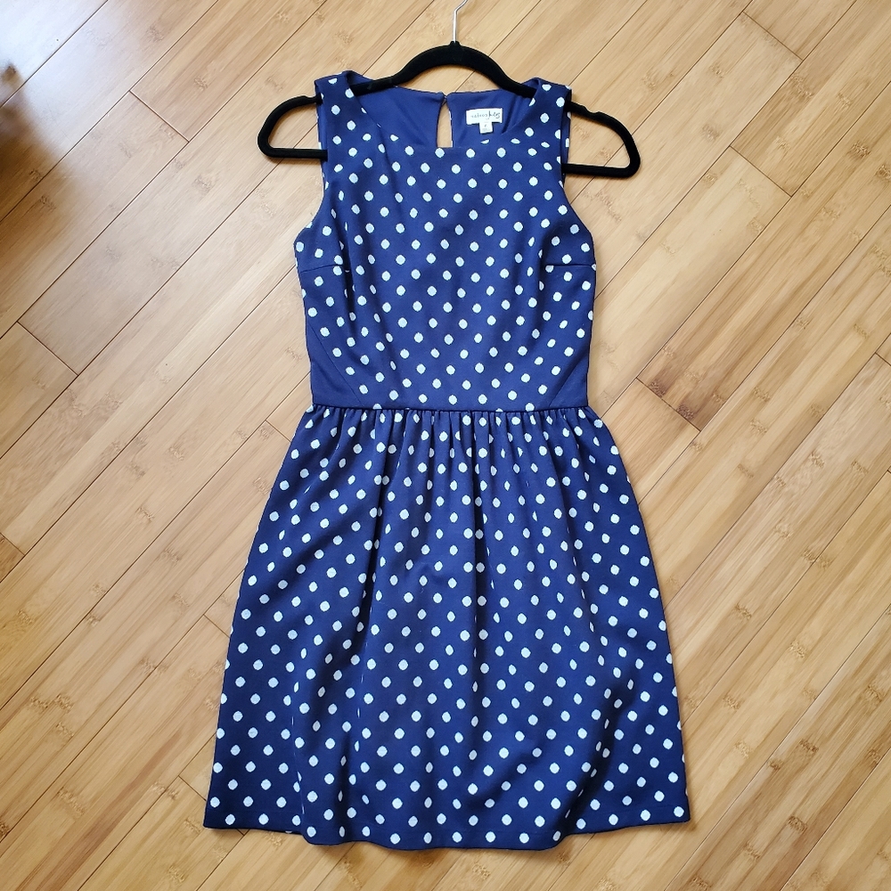 Maison Jules navy blue polka dot dress small